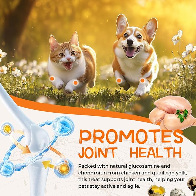 Glucosamine Multivitamin Hip & Joint Care Supplement for Dogs, Freeze Dried Chicken & Quail Egg Yolk Floss Treats Vitamin C Vitamin E 6 Ounce Dog Health Supplies