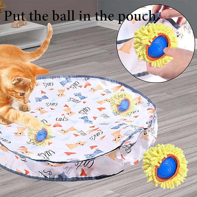 Interactive Cat Toys Ball Fast Rolling in Pouch, Rechargeable Electric Cat Toys, Motion Activate Cat Toy with LED Light, Hide and Seek Mouse Catching Game for Indoor Cats/Kittens/Dogs.