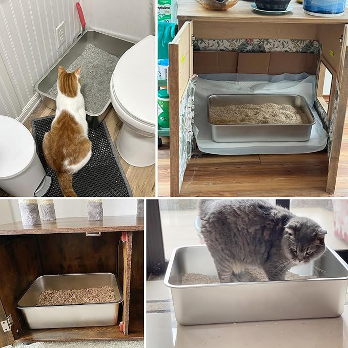 2 Pack Stainless Steel Litter Box,Metal Litter Box for Cat Easy to Clean,Medium Litter Box for Cat/Kitty/Rabbit,Metal Cat Toilet Kitten Litter Pan,Non Stick, No Smell,17.7"L x 13.8"W x 6"H