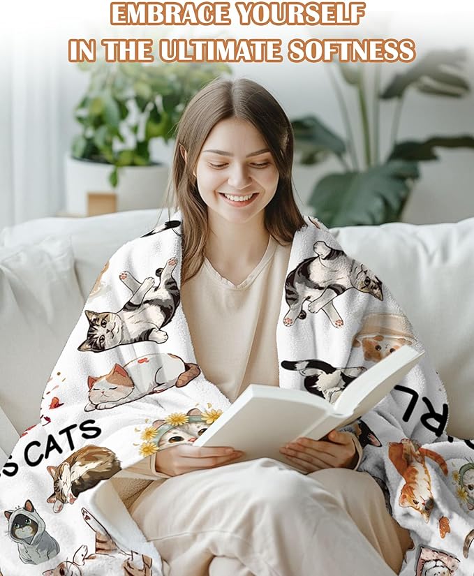 Cat Gifts for Women, Cat Blanket for Women, Cats Lover Blanket for Girls, Just A Girl Who Love Cats, Cat Themed Gifts Idea, Cartoon Cat Blanket for Girls 40" X 50"