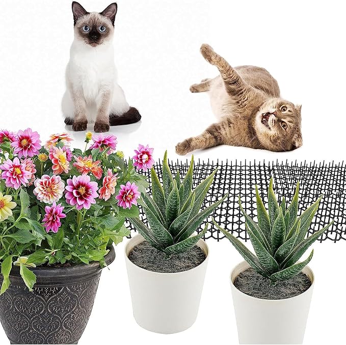 TOPINCN 12 Pack Cat Repellent Mat, Cat Deterrent Mat Cat Spike Mat Anti Cat Mat Scat Mat for Outdoor Garden Window Sofa, Plastic Cat Deterrent Furniture Plant Protectors from Cats Dogs