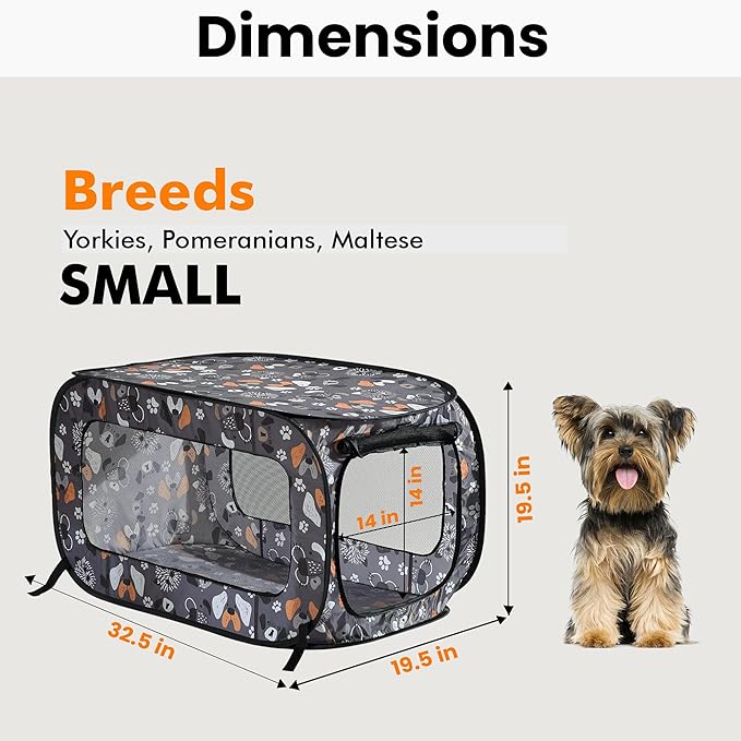 Beatrice Home Fashions Portable, Collapsible, Pop Up Kennel Travel Cat and Dog Crate, 32.5" L x 19.5" W x 19.5" H, Face of Love
