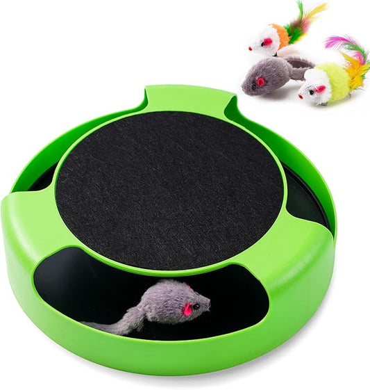 FYNIGO Replaceable Interactive Cat Toy Mouse for Indoor Cats and Kittens,Uncatchable Spinning Mice and Scratching Pad,Hunting Chasing and Exercising,Cat Scratcher Catnip Puzzle Toy,Green