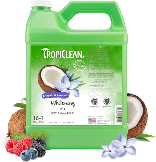 TropiClean Whitening Cat & Dog Shampoo, Puppy & Kitten Safe, Whitening & Brightening, For All Coat & Color Types, Made in the USA, 1 gallon