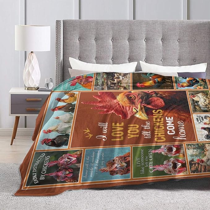 Farmhouse Chicken Blanket for Woman Funny Rooster Throw Blanket Chicken Stuff Decor Merch Cozy Flannel Fuzzy Warm Soft Plush Lightweight Bedding Chicken Gifts for Men Kids Girl Couch Sofa 50"X40"