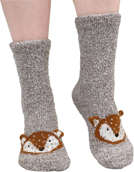 BambooMN Super Soft Warm Cute Women's Animal Non-Slip Fuzzy Fluffy Crew Winter Home Socks