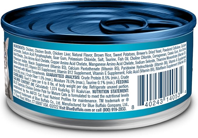 Blue Buffalo Tastefuls Wet Cat Food Paté for Mature Cats, Made with Natural Ingredients | Chicken Entrée, 3-oz. Can (24 count)