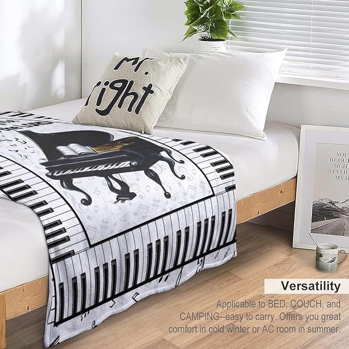 Piano Print Blanket Piano Keys Music Notes Musical Throw Blankets for Couch Sofa Bed Stuff Decor Lightweight Soft Cozy Fleece Plush Warm Flannel Blanket Gifts for Girls Boys Kids Adults 50"x60"