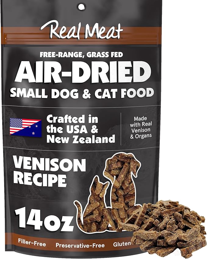 Real Meat Air Dried Cat Food & Dog Food w/Real Venison - 14oz of USA-Crafted Grain-Free Dry Dog & Cat Food Sourced from Free-Range, Grass-Fed Venison - All Natural, High Protein Pet Food