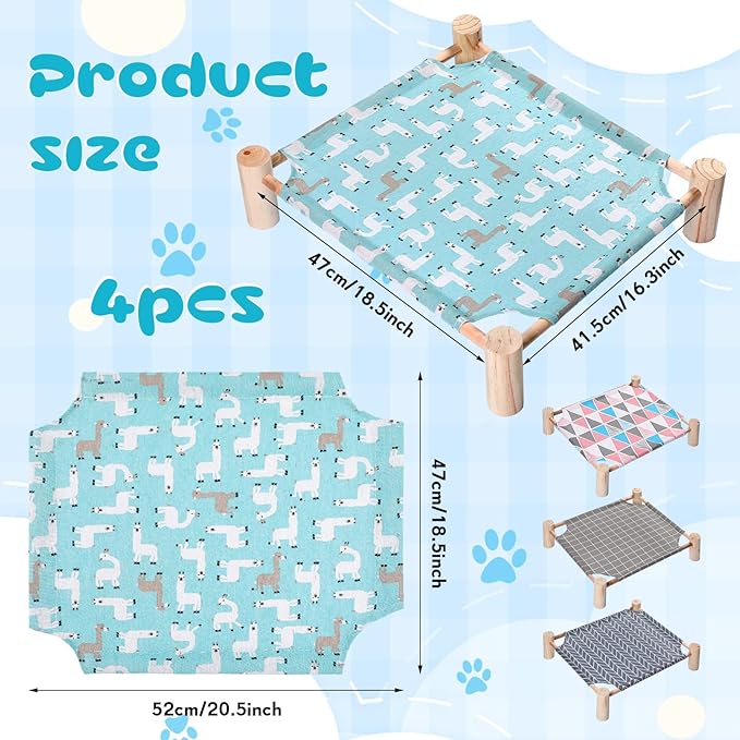 Mixweer 4 Pcs Cat Hammock Bed Wooden Cat Cooling Bed Elevated Cat Bed Detachable Portable Cat Chair for Cats Small Dogs Pets Sleeping Indoor and Outdoor 21 x 19 x 5 Inch (Alpaca)