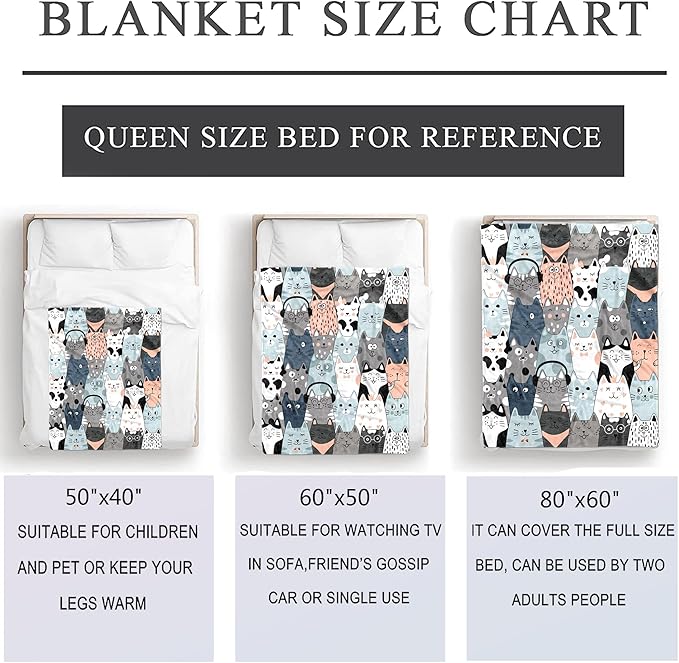 Cat Blanket Ultra Soft Flannel Merch Cat Throw Blanket Stuff Gifts for Cats Lovers for Girls Women Kids Boys Adults 60"X 50"