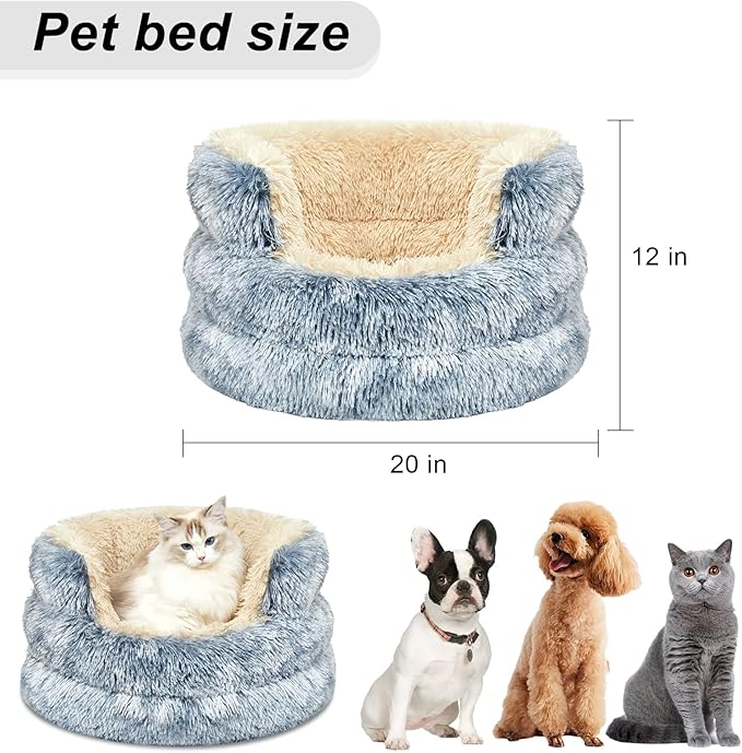 Calming Dogs Bed for Small Dogs, Anti-Anxiety Round Pet Cats Bed, Washable Fluffy Cozy Dog Cuddler Bed, Anti-Slip Puppy Bed for Small and Medium Pets