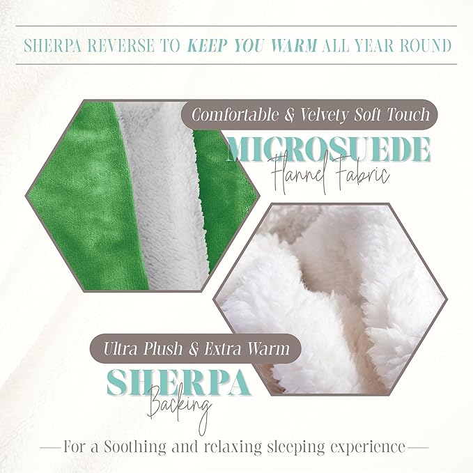 Elegant Comfort Reversible and Ultra-Plush Flannel Fleece Sherpa Throw- Lightweight Soft and Cozy- All Season Decorative Throw, Perfect for Lounging, 50 x 60 inches, Emerald Green