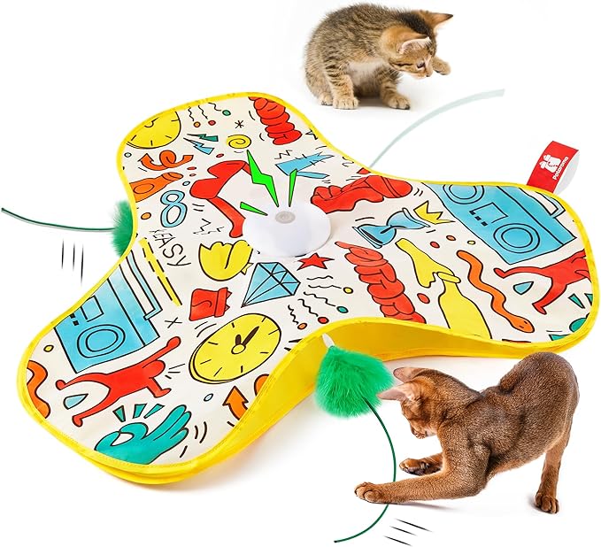 Potaroma Cat Feather Toys Interactive, Unpredicatable in-The-Cover Moving Feather, Hide and Seek Kitten Wand Toy, Rechargeable Automatic Indoor Cat Toy, Exercise Kicker for All Breeds, Graffiti Cover