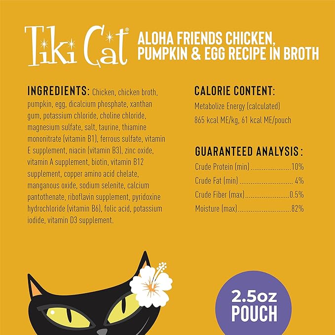 Tiki Cat Aloha Friends, Chicken, Pumpkin & Egg, Grain-Free & High Moisture, Wet Cat Food for All Life Stages 2.5 oz. Pouch (Pack of 12)