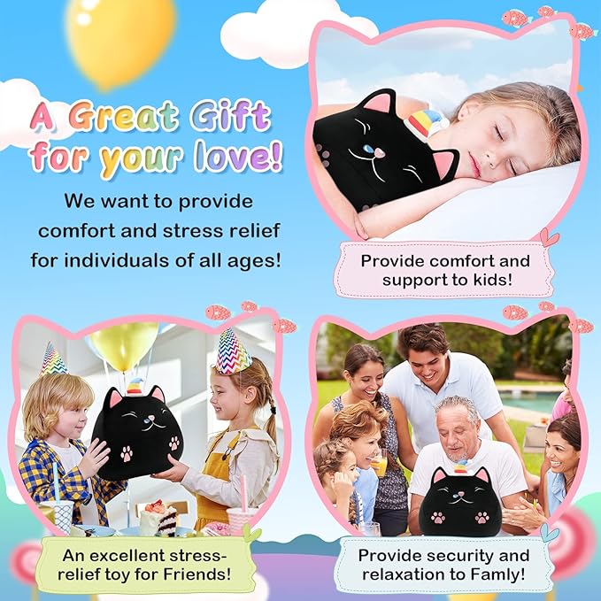 Weighted Cat Stuffed Animal, 13 Inch Drowsy Black Cat Cute Plushie Toy, 2lbs Kitten Plush Toys Soft Stuffed Animal Pillow, Gift for Kids, Teens, and Adults