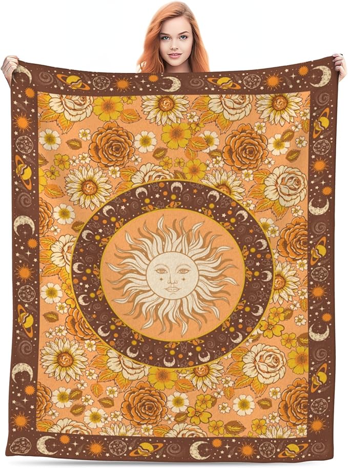 Sun and Moon Bohemia Soft Throw Blanket Flannel Fleece Blankets Warm Cozy Lightweight Fuzzy Blanket for Bed Sofa Couch Home Decor 60"X50"