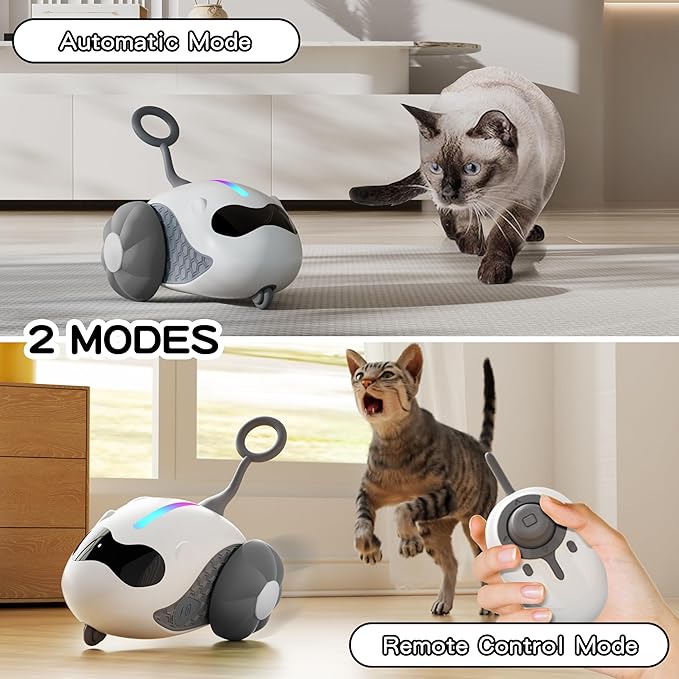 Interactive Cat Toys for Indoor Cats with Upgraded Rechargeable Joystick Remote Control Smart Automatic Moving Cat Toys with 2 Modes Kitten Toys for All Breeds of Bored Cat Exercise-Gray