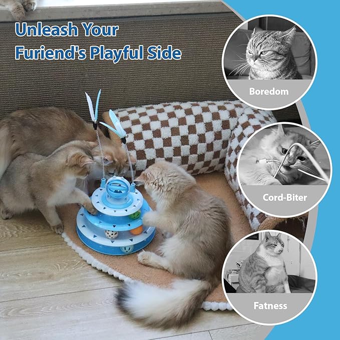 Kitten Toys, Interactive Cat Toys for Indoor Cats, Cat Puzzle Toy, Kitty Toys,cat Toys for Bored Indoor Adult Cats, Cat Ball Toy, Cat Tower with 2 Cat Teasers (Blue)