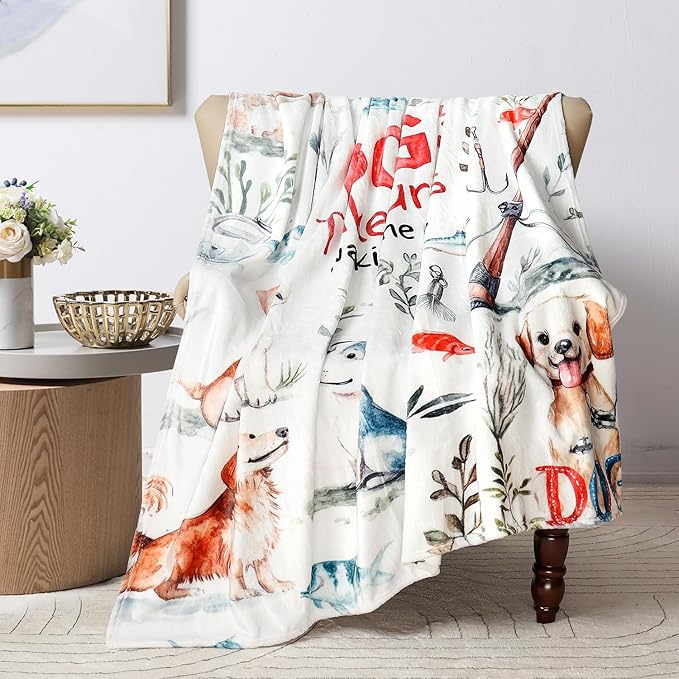 Tupmnbry Dog Throw Blanket Cute Dog Animal Pattern Blanket Super Soft Flannel Fleece Blankets Lightweight Fluffy Plush Bed Blanket for Bedding Sofa and Travel 60"X80"