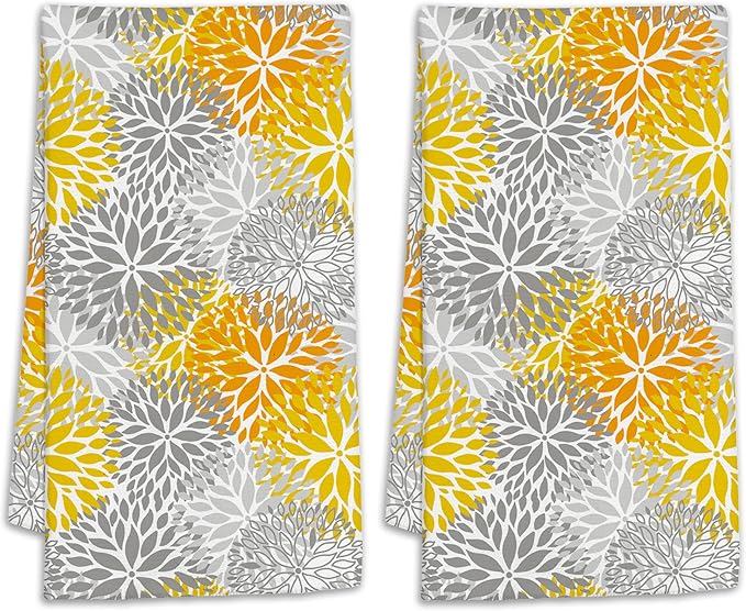 Orange and Grey Flowers Bath Hand Towels for Bathroom Decorative,Dehlia Flowers Soft Absorbent Hand Towels for Kitchen Home Gym Beach 16"x24"