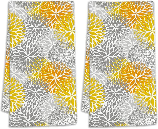 Orange and Grey Flowers Bath Hand Towels for Bathroom Decorative,Dehlia Flowers Soft Absorbent Hand Towels for Kitchen Home Gym Beach 16"x24"