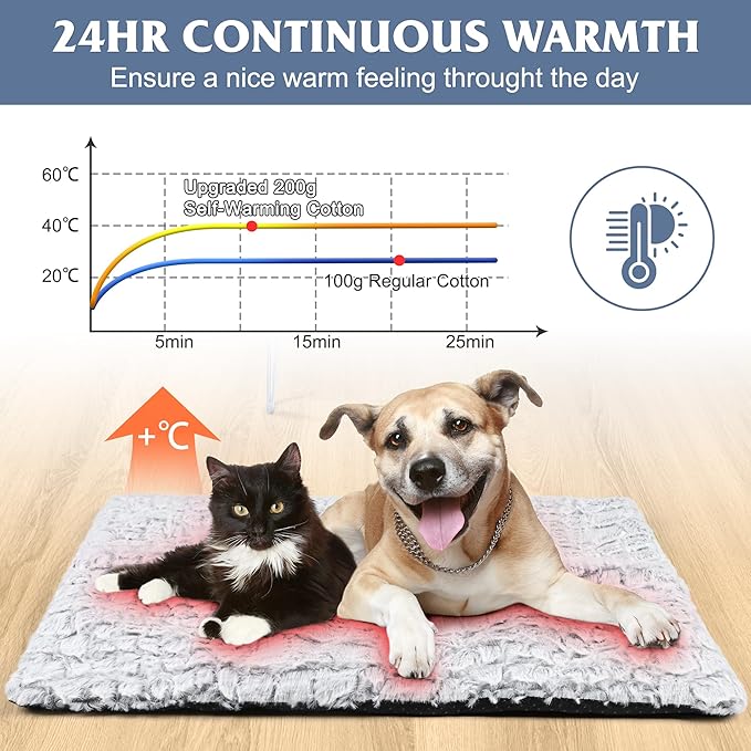 Leekalos Self Warming Cat Bed Self Heating Cat Dog Mat, Ultra Soft Extra Warm Thermal pet Pad for Indoor Outdoor Pets with Removable Cover Non-Slip Botom Washable (Grey, Small(23.6''X17.7''))