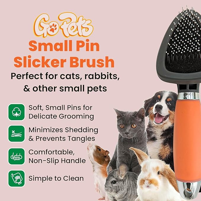 GoPets Small Pin Slicker Brush, Soft Dematting & Grooming Brush for Short & Long-Haired Dogs, Detangler & Shedding Brush, Professional Grooming, Perfect for Small & Large Dogs, Cats & Rabbits