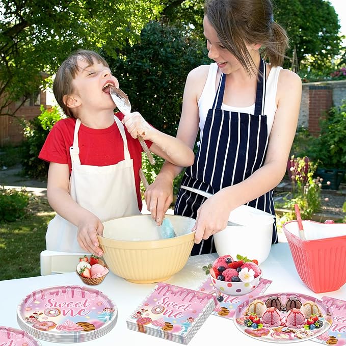 40pcs Donut Birthday Party Decoration,include 20 Dessert Plate, 20 Napkin,Pink Donut Disposable Tableware,Used for Candyland Birthday Party Supplies