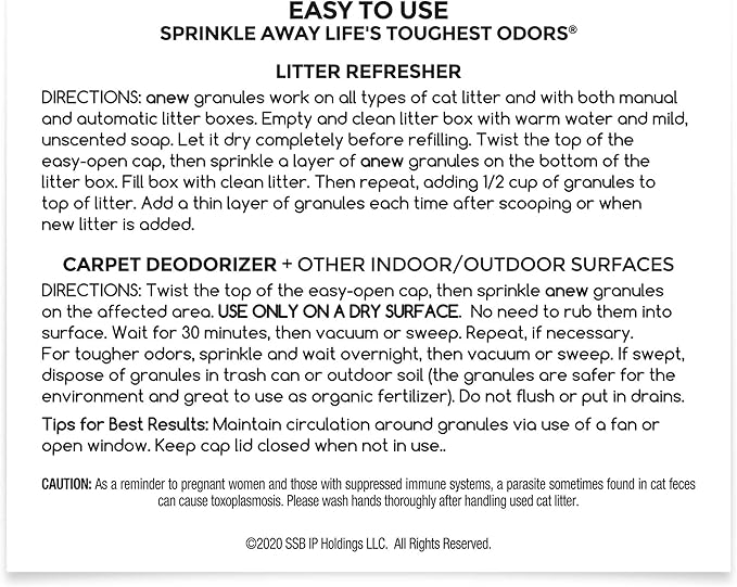 anew All-Purpose Granules 64 oz. (Value Pack) Cat Odor Eliminator for Litter Boxes, Carpets, Floors, Upholstery & More - EPA Safer Choice-Certified