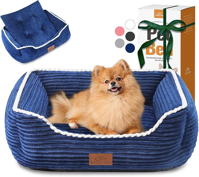 Medium Rectangle Cat Dog Bed for Puppy Pets Indoor Outdoor Machine Washable Sleeping Sofa Non-Slip Bottom Breathable Soft Puppy Bed Durable Orthopedic Calming Pet Cuddler (Medium, Blue)