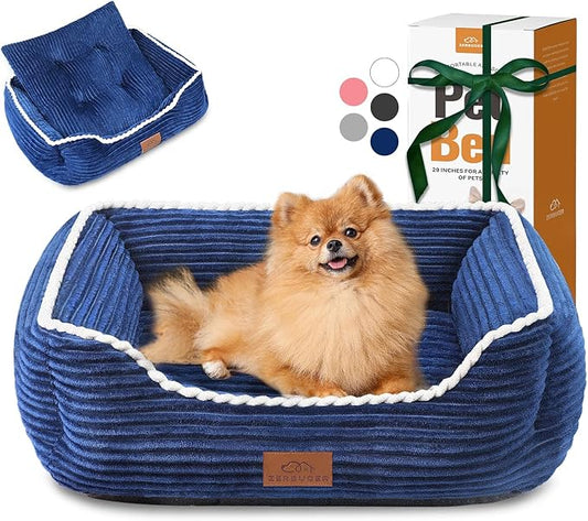 Medium Rectangle Cat Dog Bed for Puppy Pets Indoor Outdoor Machine Washable Sleeping Sofa Non-Slip Bottom Breathable Soft Puppy Bed Durable Orthopedic Calming Pet Cuddler (Medium, Blue)