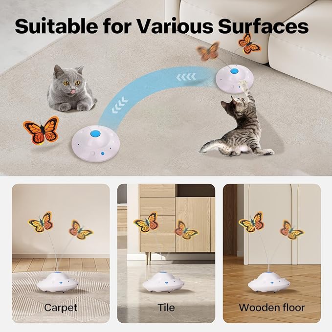 Self Moving Cat Toy for Indoor Cats, Electronic Cat Butterfly Toy, Interactive Automatic Rechargeable Toy for Kitten Chasing with LED Light