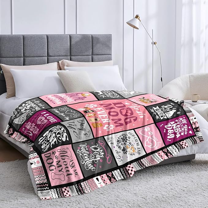 Dog Mom Blanket Gifts for Women, Soft Flannel Best Dog Mom Throw Blanket Birthday Gift for Dogs Owners Moms, Dogs Lovers Gifts for Women Aldult 50"x40"