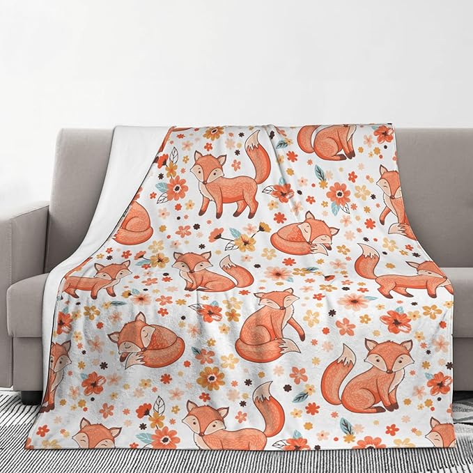 Fox Soft Throw Blanket Flannel Fleece Blankets Warm Cozy Lightweight Fuzzy Blanket for Bed Sofa Couch Home Decor 80"X60"