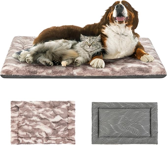 2 in 1 Dog Bed Crate Pad Mat Washable Reversible (Cool & Warm) Soft Fluffy Pet Kennel Beds for Large Medium Small Puppy Cat Sleeping Mattress Machine Wash Dog Cooling Mats (Brown, 41"*27"1.5")