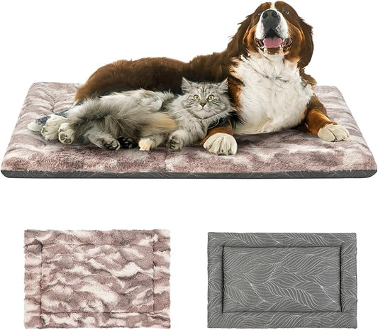 2 in 1 Dog Bed Crate Pad Mat Washable Reversible (Cool & Warm) Soft Fluffy Pet Kennel Beds for Large Medium Small Puppy Cat Sleeping Mattress Machine Wash Dog Cooling Mats (Brown, 41"*27"1.5")