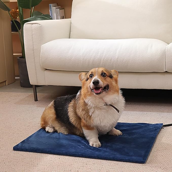 Pecute Pet Heating Pad, Dog Heating Pad with Chew Resistant Cord, Waterproof Layer, Warming Cat Heating Pad, Indoor Pet Heating Pads for Dogs Cats, Auto Temp Control with Washable Cover, 15.7" x 12.6"