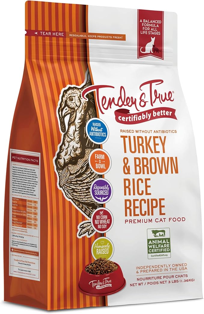 Tender & True Antibiotic-Free Turkey & Brown Rice Recipe Cat Food, 3 Pound(Pack of 1)
