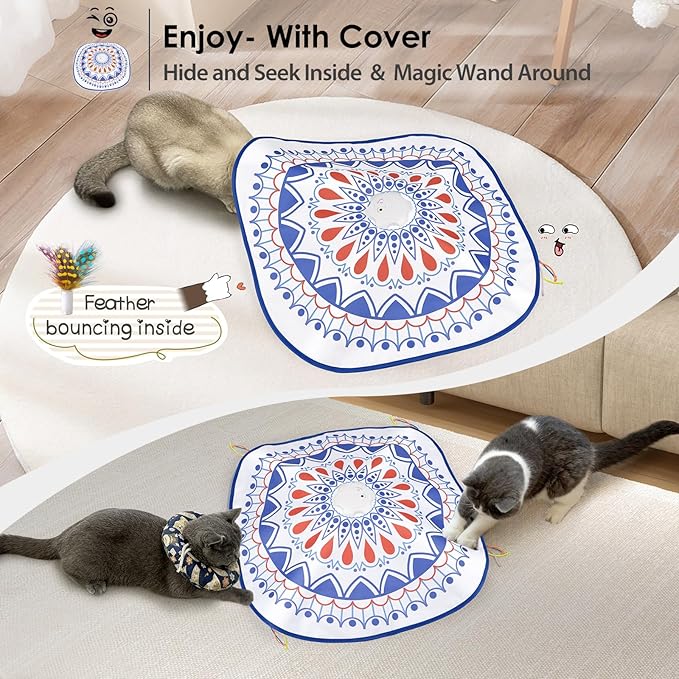 ORSDA Cat Toys, 4 in 1 Interactive Cat Toys for Indoor Cats, Automatic Cat Toy Electric Kitten Toys for Enrichment Hide and Seek, Chase The Feather, 8 Holes Mice Whack-A-Mole, Catch Magic Wand