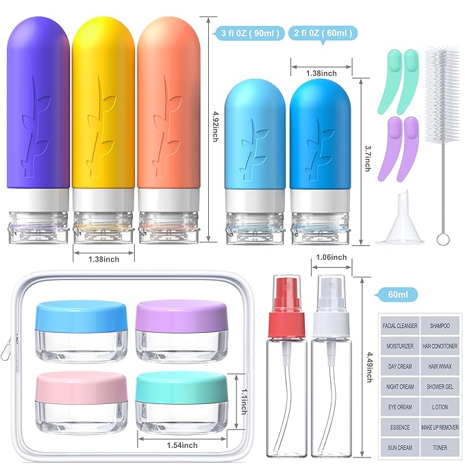 19pack Travel Bottles for Toiletries, TSA Approved Silicone Travel Size Containers for toiletries, Refillable & Leakproof Travel shampoo and conditioner bottles