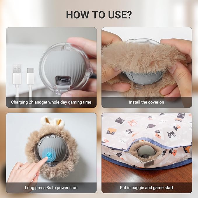 Interactive Cat Toys for Indoor Cats, Automatic Motion Activated Moving Ball Hide and Seek Game for Indoor Exercise Kicker with 28 Inch Play Mat