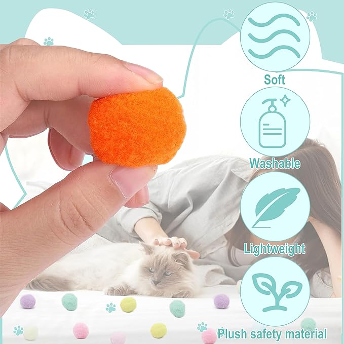 Cat Toy Ball Launcher 100Pcs Cat Toy Balls,Cat Interactive Toy DIY Set, Cat Toys Balls for Indoor Cats Kitten Toys, Pom Pom Balls with Launcher