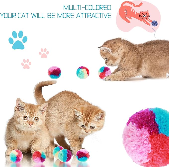 Amaxiu 1.2 in Colorful Cat Pom Pom Ball Toys, 20 Pcs Rainbow Cat Toy Balls Soft Plush Cat Ball Interactive Toy Training Ball Toy for Indoor Cats Kitten Exercising Playing