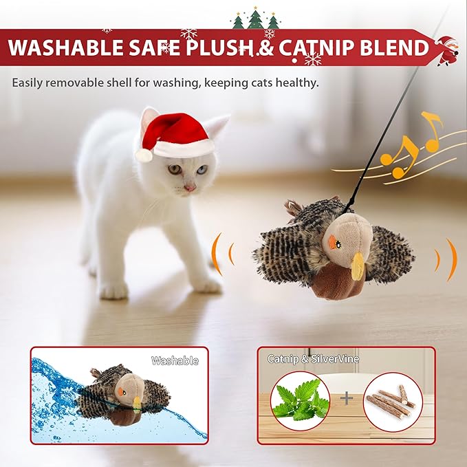 PETGEEK Gigwi Flapping Bird Cat Toys for Indoor Cats, Rechargeable Lifelike Interactive Bird Cat Toy Tweet, Flapping Wings & Lively Chirping, Best Gift for Birthday, Thanksgiving, Christmas, New Year