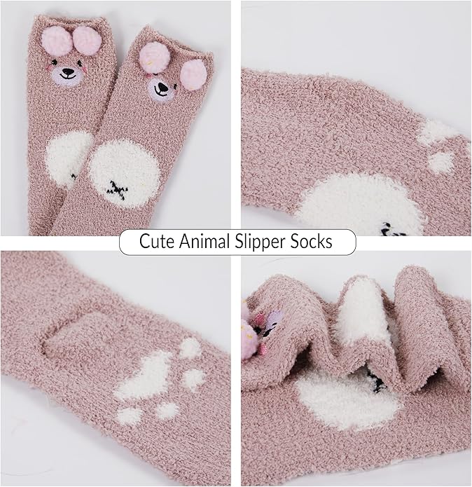 Benefeet Sox Cute Fuzzy Socks for Women Girls Fluffy Warm Cozy Novelty Slipper Socks Funny Animal Plush Sleeping Socks