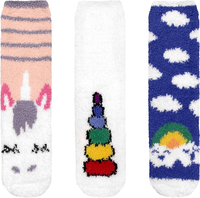 BambooMN Women's Super Soft Warm Microfiber Fuzzy Cozy Unicorn Series Crew Socks