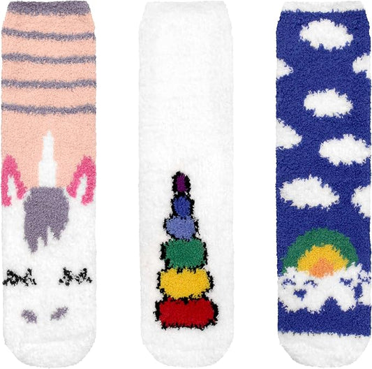 BambooMN Women's Super Soft Warm Microfiber Fuzzy Cozy Unicorn Series Crew Socks