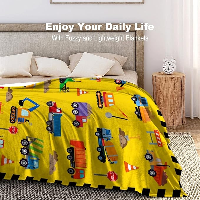 Cute Truck Construction Blanket Super Soft Flannel Throw Blankets Tractor Cars Blankets Bedding for Boys Girls Adults Gifts 50"x40"