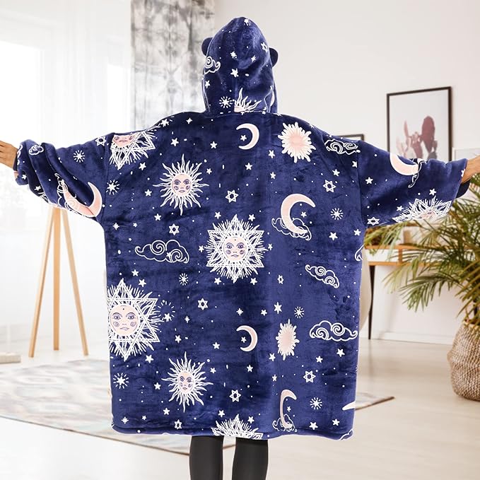THREE POODLE Wearable Blanket Hoodie, Glow in The Dark Oversized Hoodie Blanket, Sherpa Hooded Blanket Sweatshirt for Adults Women Men Kids, Cozy Gifts